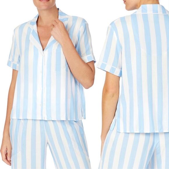 NWOT SHADY LADY SHORT SLEEVE PAJAMA/ LOUNGE TOP BLUE/WHITE STRIPES SIZE LARGE - Picture 1 of 16